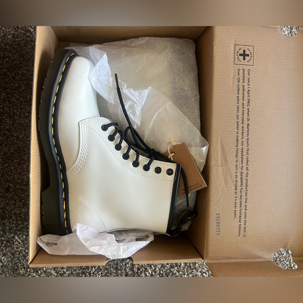 Dr. Martens White Leather woman’s  Boots with Black Accents